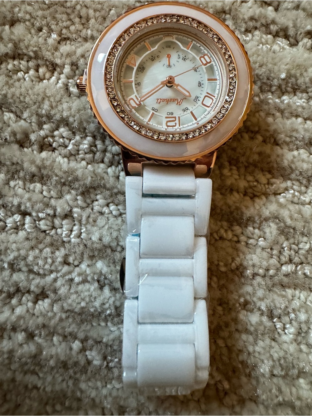 Women's White Ceramic Strap Watch with Rose Gold Accents